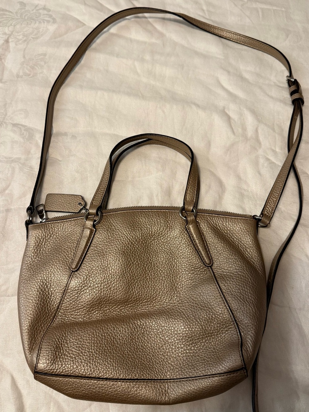 Coach Metallic Bronze Pebbled Leather Satchel with Crossbody Strap - Picture 3 of 5